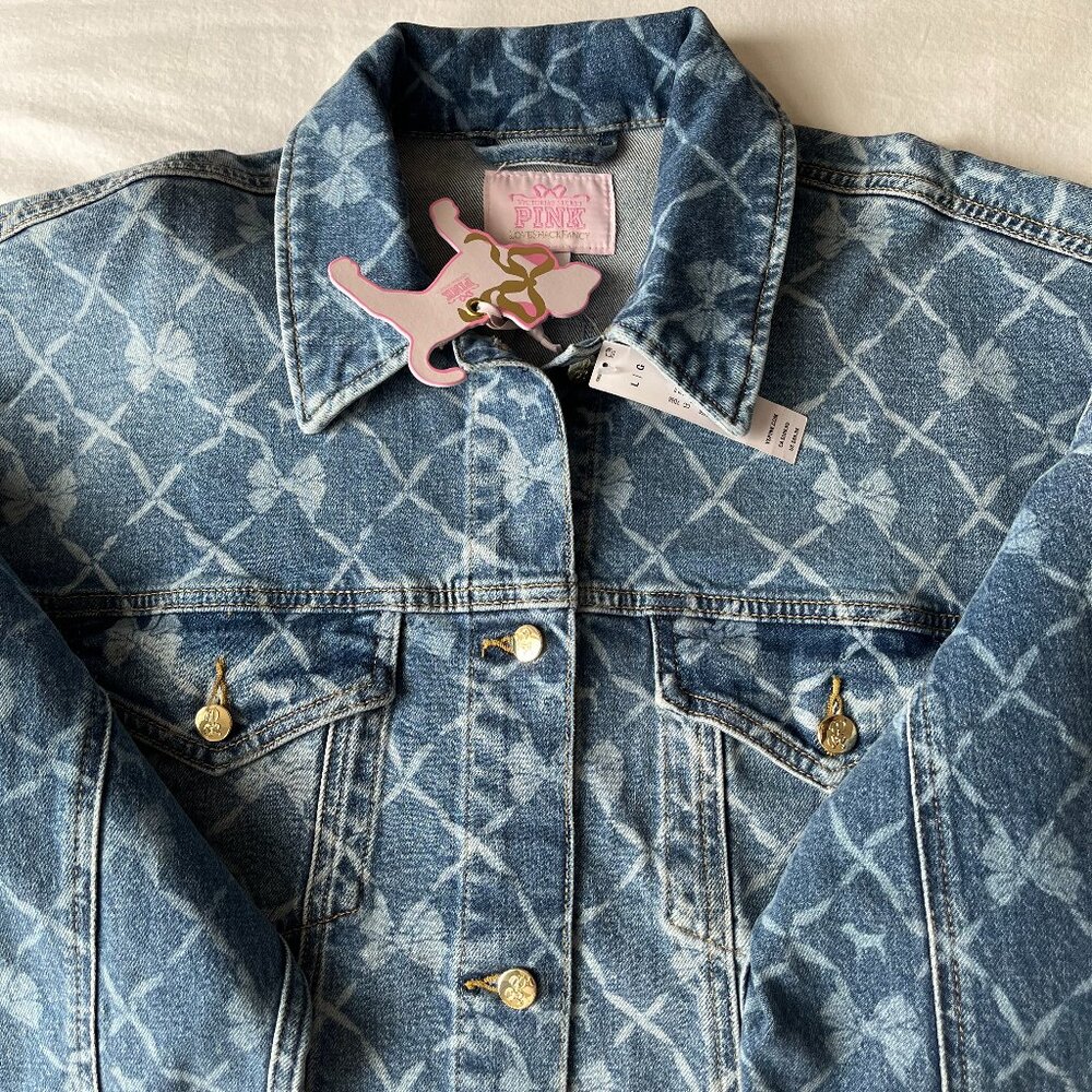 PINK X LoveShackFancy Cropped Denim Jacket NWT, Large - Picture 6 of 6